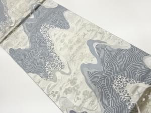 変わり道長取に花鳥・花菱・波模様織出し袋帯